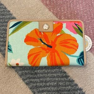 Spartina 449 Teal Floral Zip Wallet with Orange and Pink Blooms